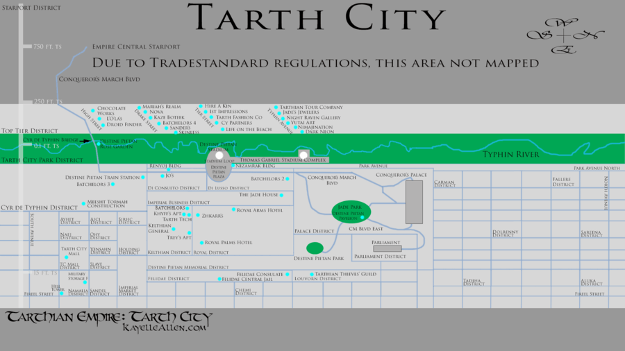 Tarth City map from books by Kayelle Allen