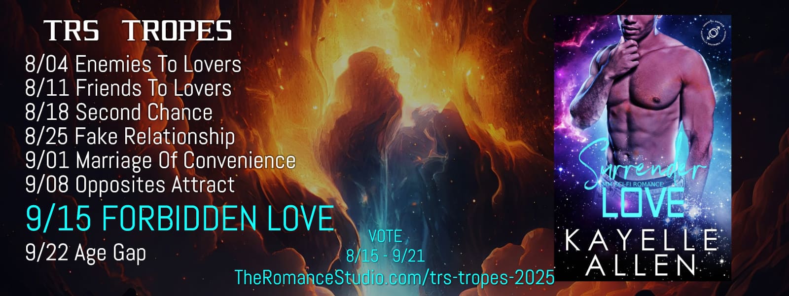 Vote for Surrender Love in The Romance Studio Tropes Event Aug-Sep #Books #SciFiRomance #MMRomance #MFRWhooks Vote for Surrender Love in The Romance Studio Tropes Event Aug-Sep #Books #SciFiRomance #MMRomance #MFRWhooks